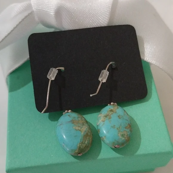 Sterling Silver+ Turquoise Earrings on French Wires - Picture 4 of 6